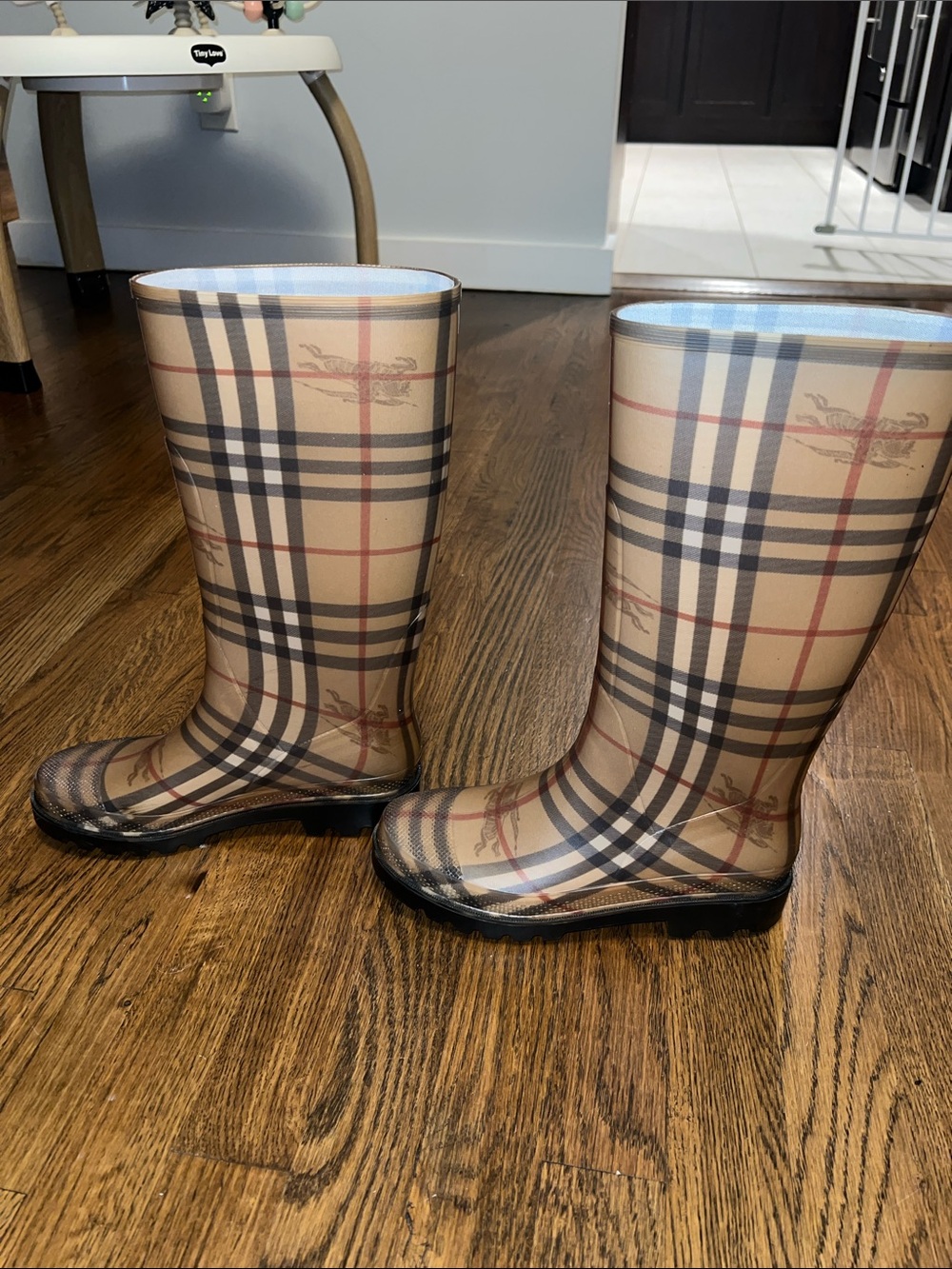 Burberry Tan/Black/Red Classic Check Tall Rain Boots - Picture 2 of 4